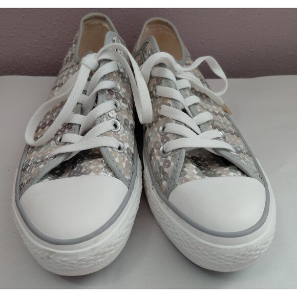 Converse Chuck Taylor All Star Women's 8 Beige Silver Sequin Low Top Sneakers - Picture 2 of 8